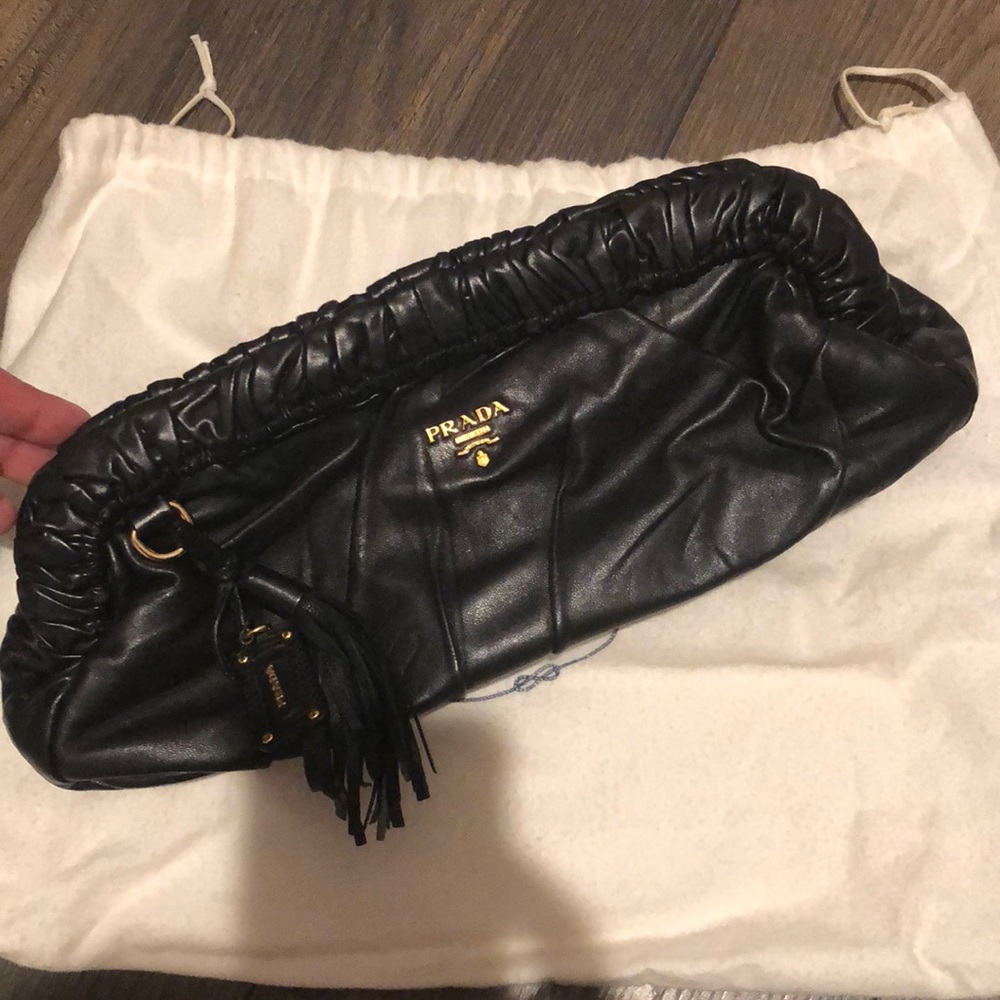 Prada Nappa Leather Pochette Clutch Black BP0123 Vintage